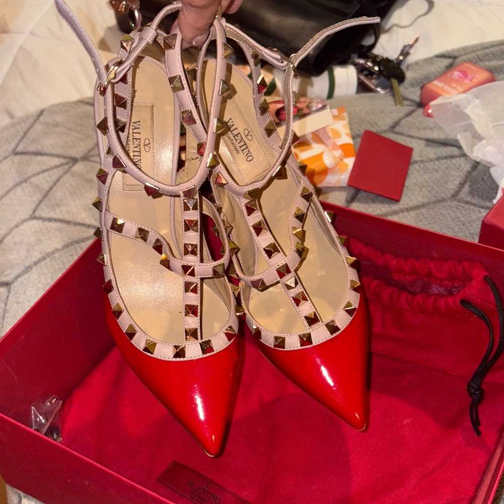 Valentino Red and Gold Studded Heels